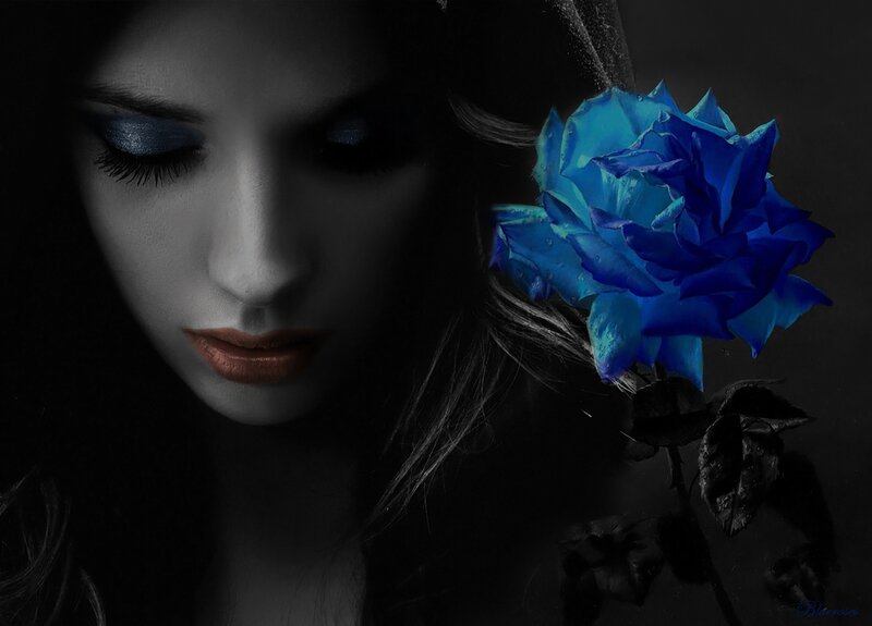 Woman with Blue Rose — Dramatic, Digital Art