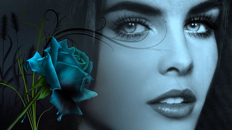 Woman with Blue Rose — Dramatic, Night, Digital Art