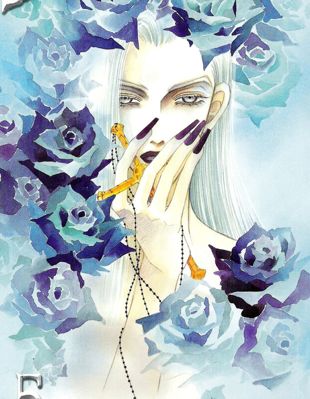 woman with blue roses