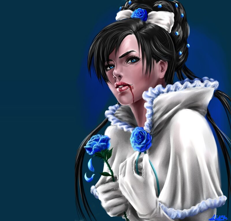 Woman with Blue Roses — Dramatic