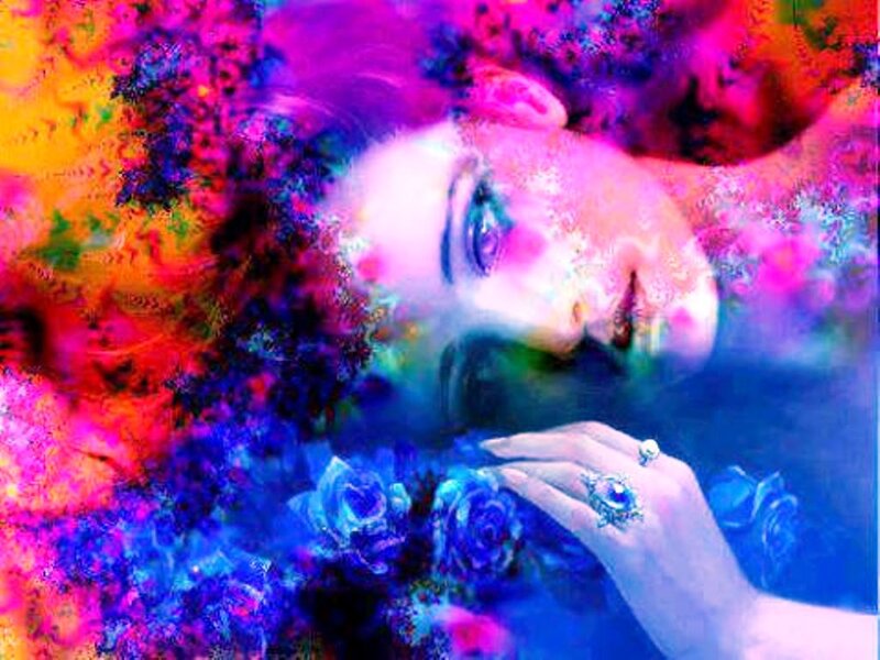 Woman with Blue Roses — Dreamy, Digital Art, Hand