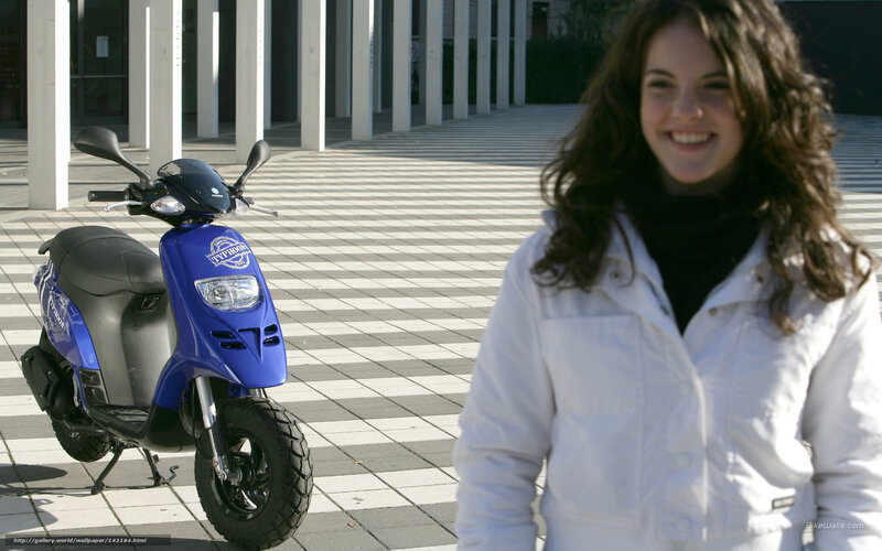Woman with blue scooter