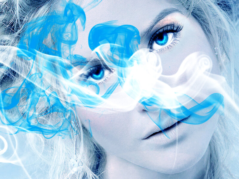 woman with blue smoke