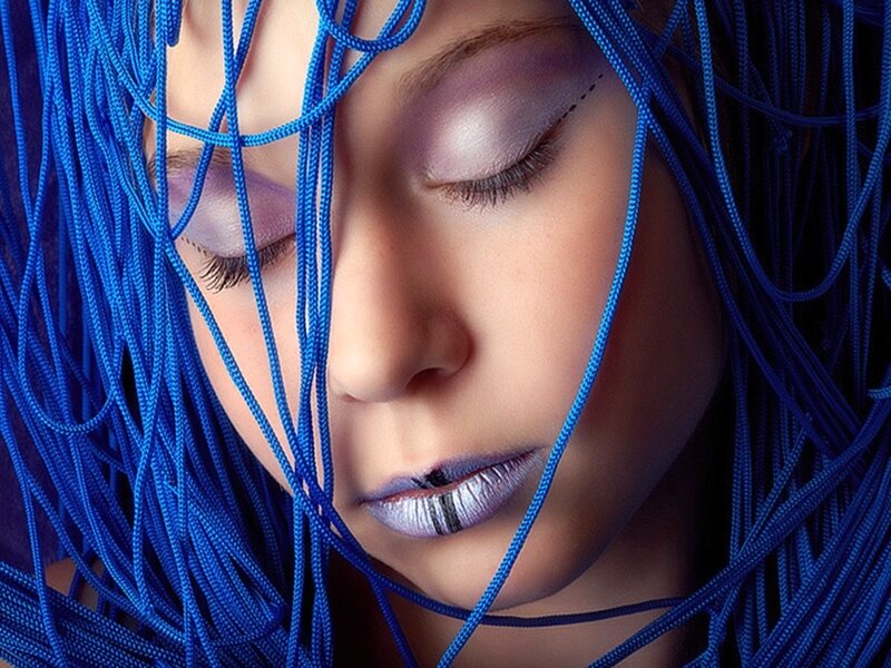 woman with blue strings