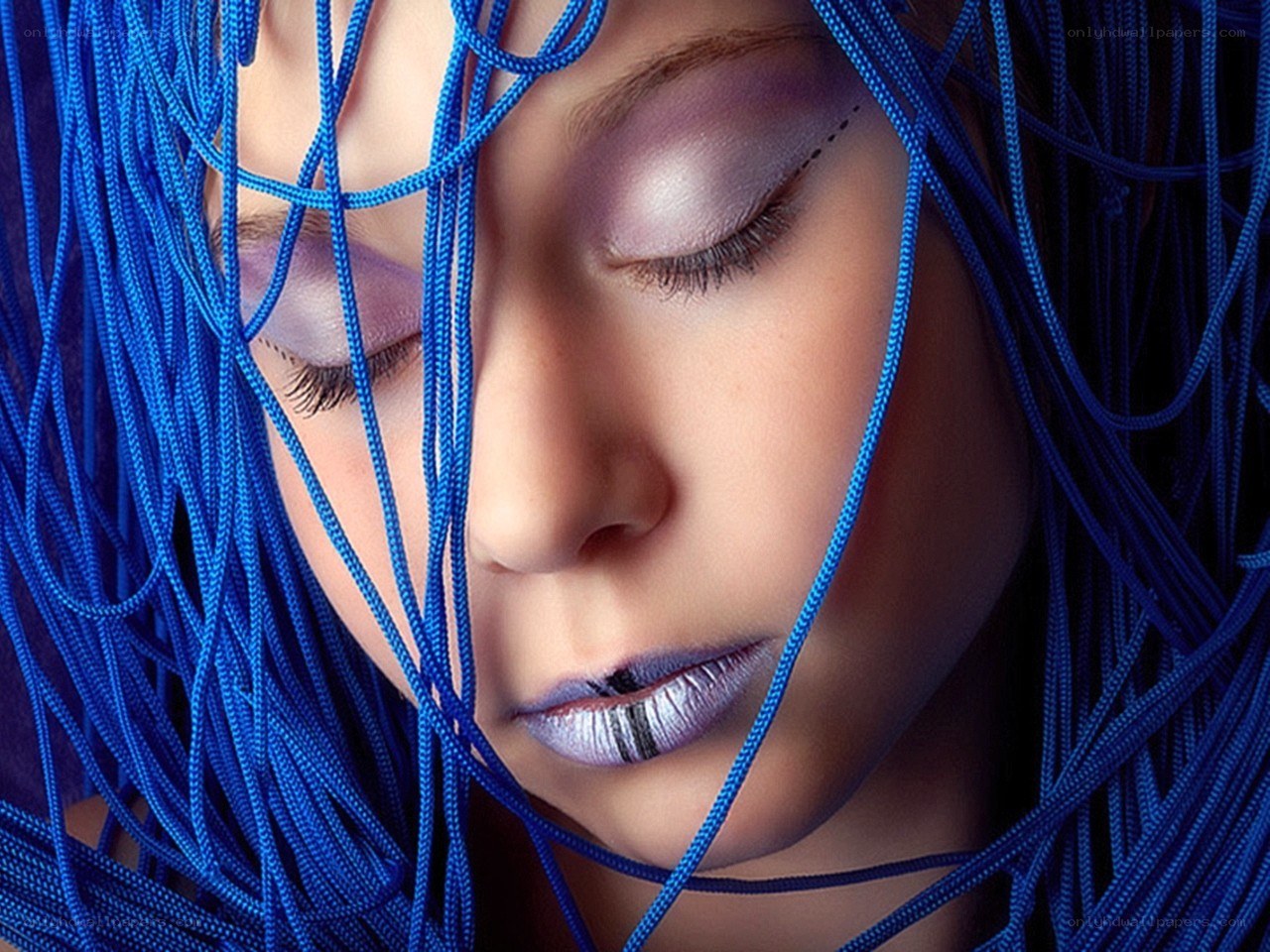 woman with blue strings