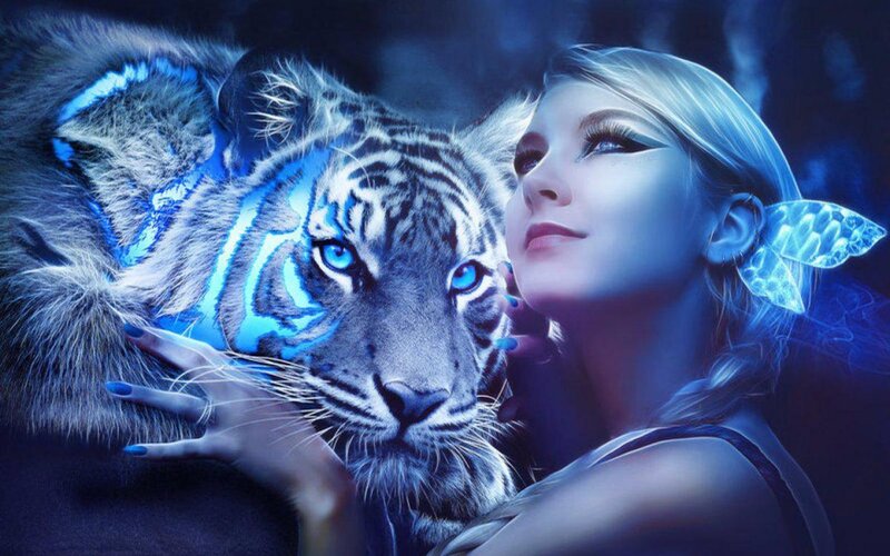 Woman with Blue Tiger