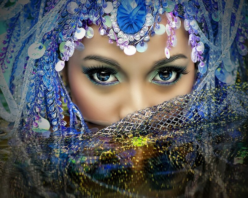 woman with blue veil