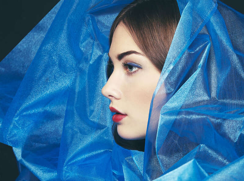 Woman with Blue Veil — Dramatic, Photograph, Makeup