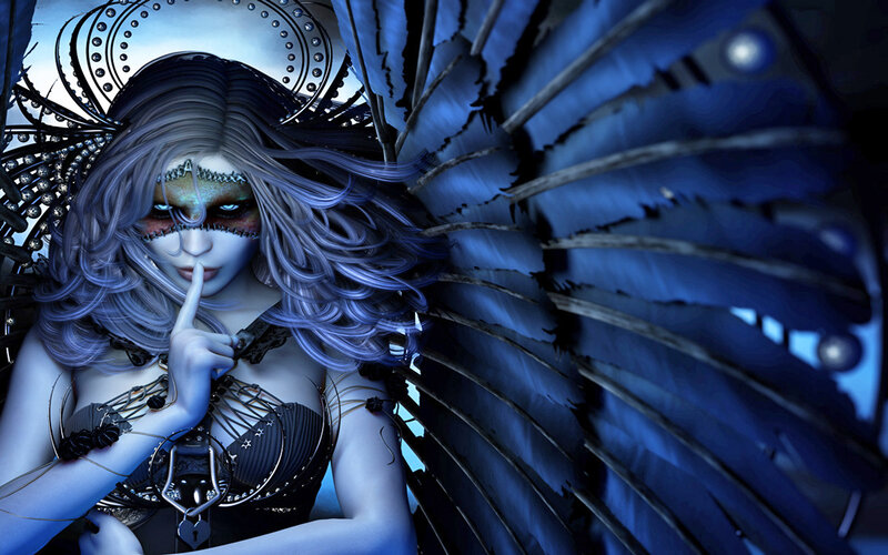 Woman with Blue Wings — Dramatic, Night