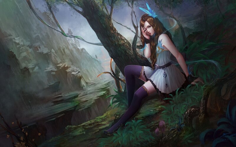 Woman with Blue Wings — Green, Serene