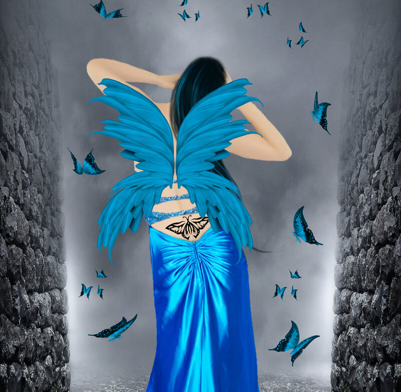 Woman with Blue Wings — Mystical, Digital Art