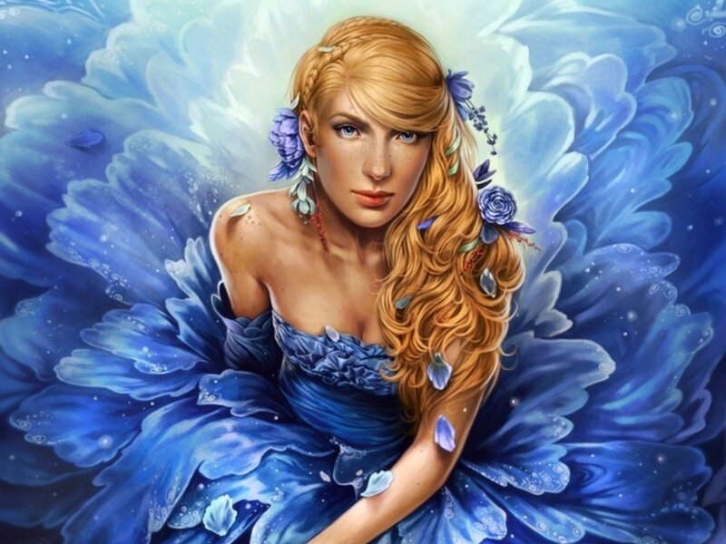 Woman with Blue Wings — Serene, Digital Art