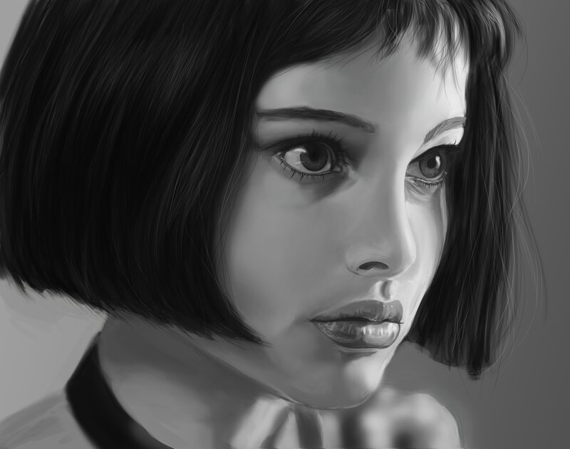 Woman with Bob Haircut — Black, Dramatic, Digital Art