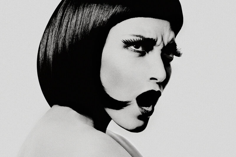 Woman with Bob Haircut — Black, Dramatic, Photograph, Makeup