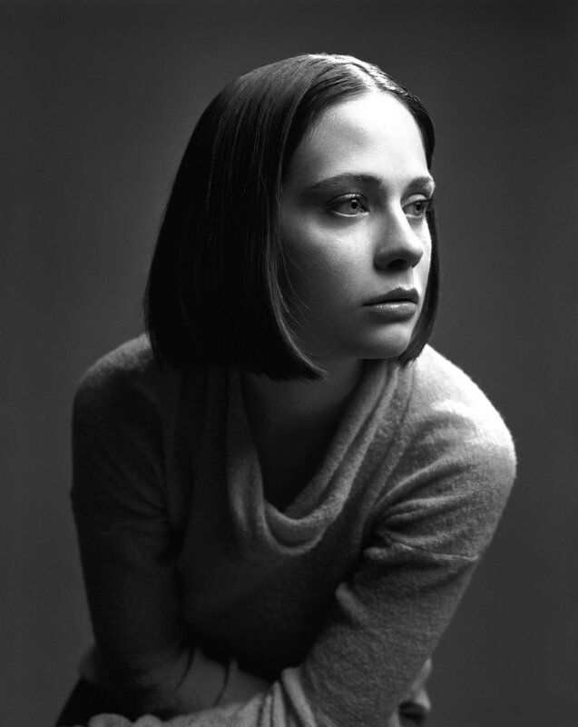 woman with bob haircut in black and white