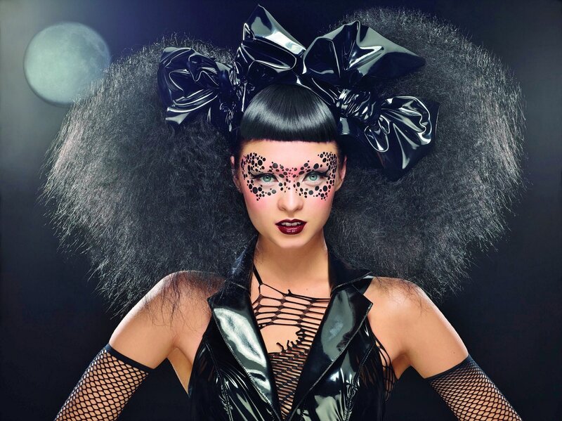 Woman with Bold Makeup — Black, Dramatic, Night, Photograph