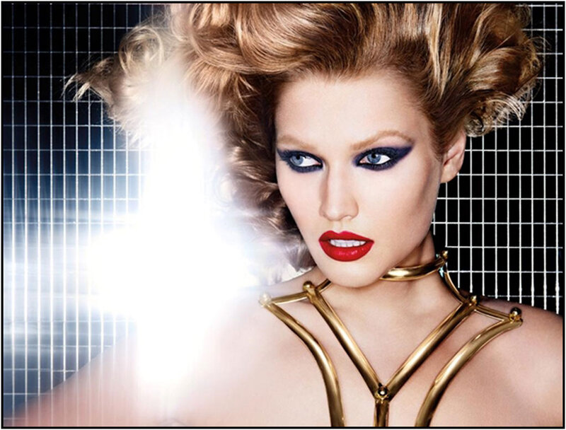 Woman with Bold Makeup — Black, Dramatic, Photograph, Gold Jewelry