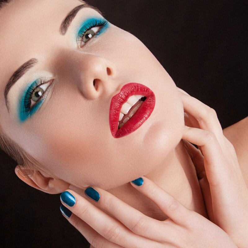 Woman with Bold Makeup — Blue, Dramatic