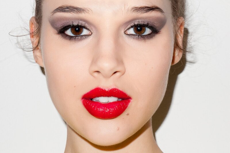 woman with bold red lipstick
