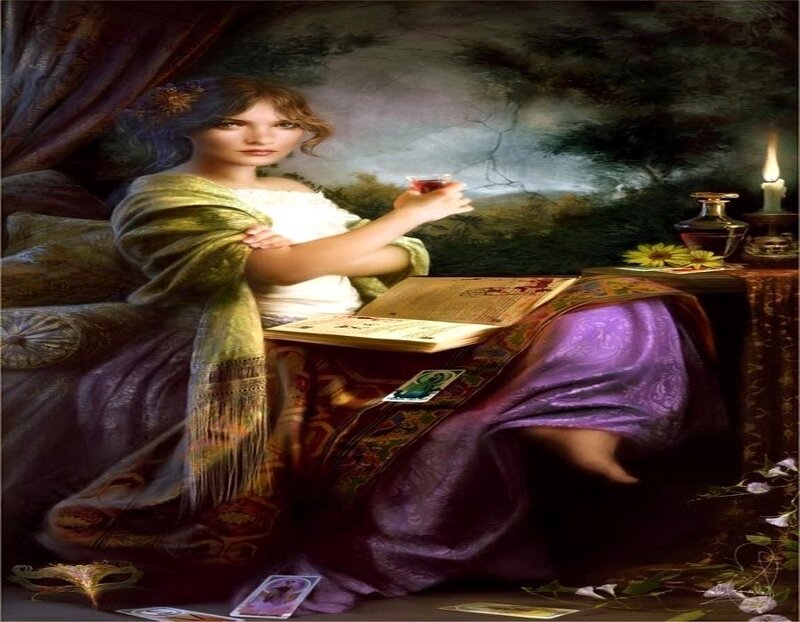 Woman with Book and Cards