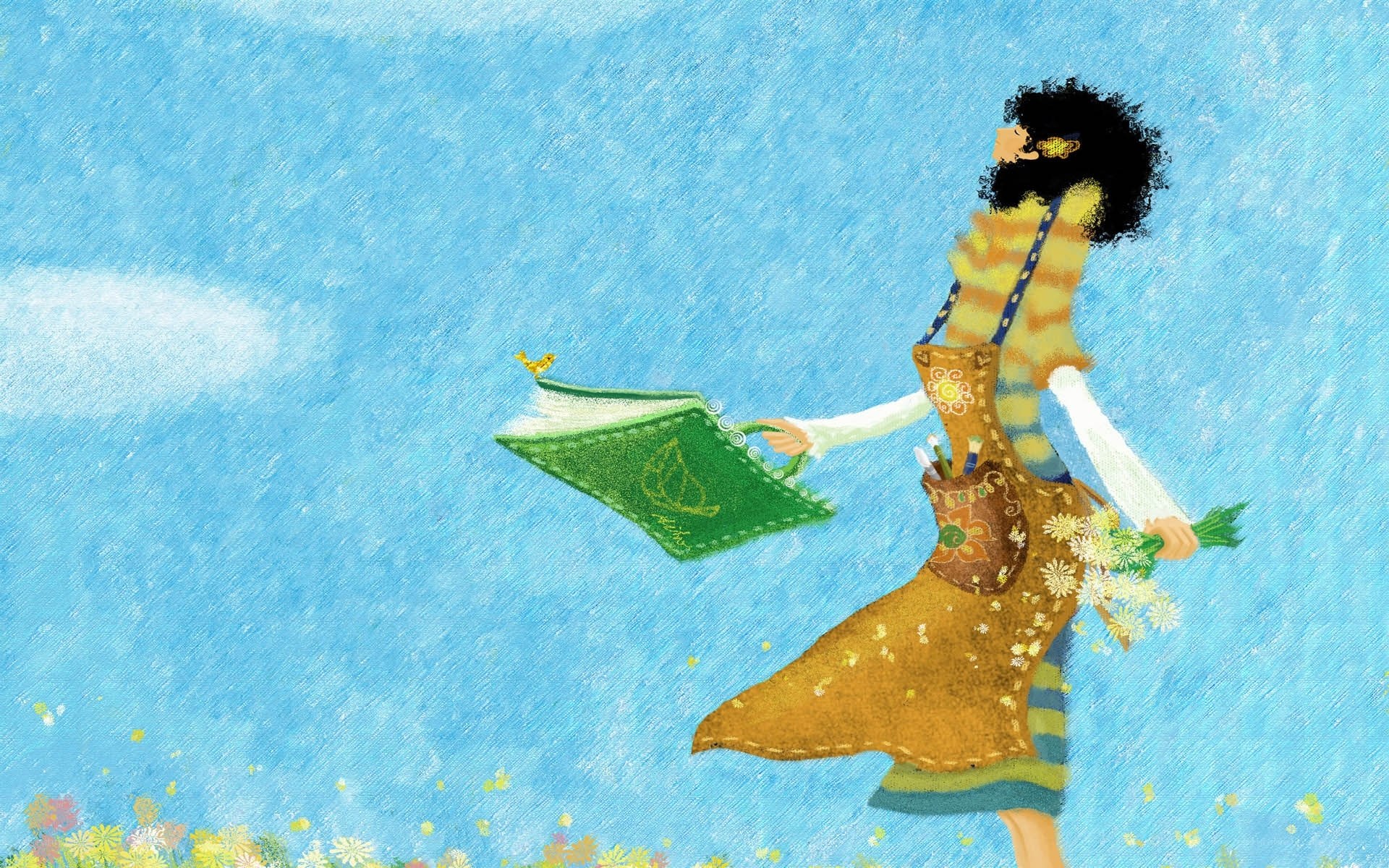 woman with book and flowers