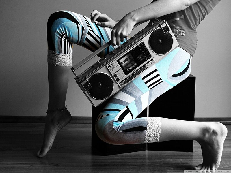 woman with boombox