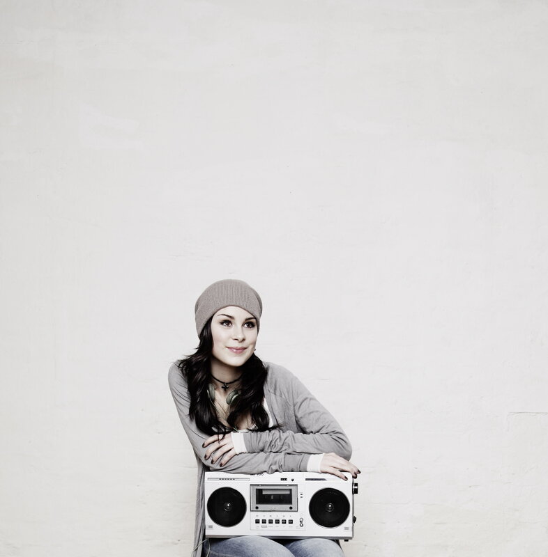 woman with boombox
