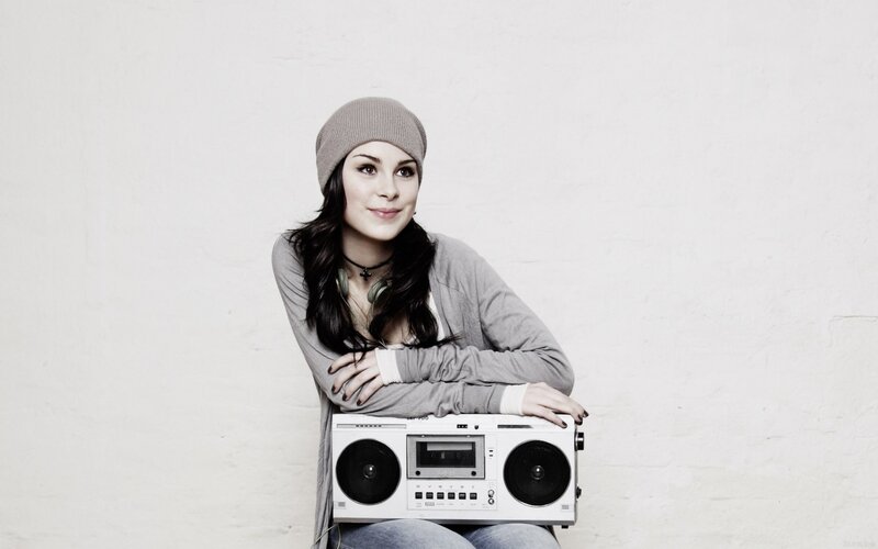 woman with boombox