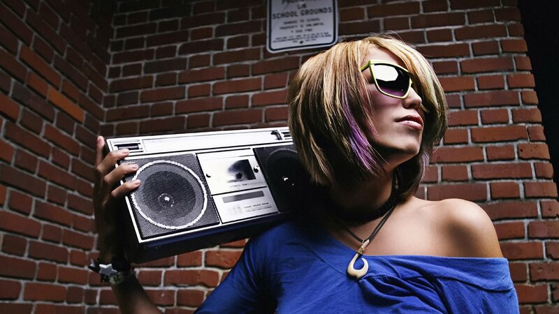 Woman with Boombox — Blue, Confident