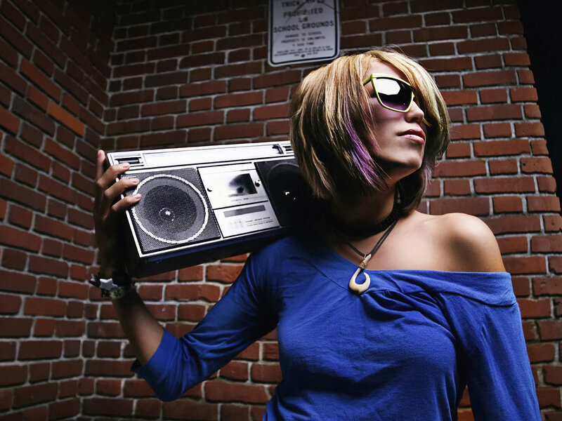 Woman with Boombox — Blue