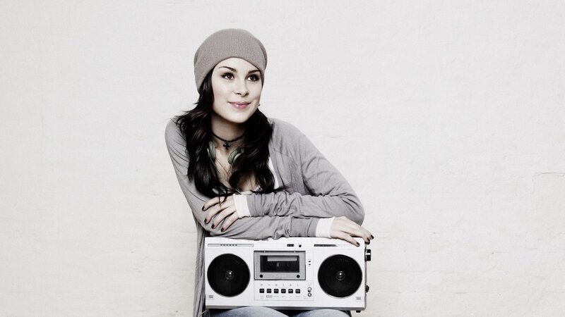 Woman with Boombox — White, Neutral, Photograph