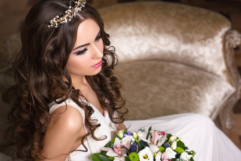 Woman with Bouquet — White, Serene, Photograph, Crown