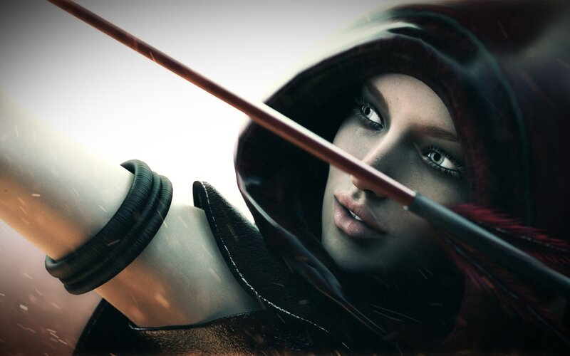 Woman with Bow and Arrow — Black, Dramatic