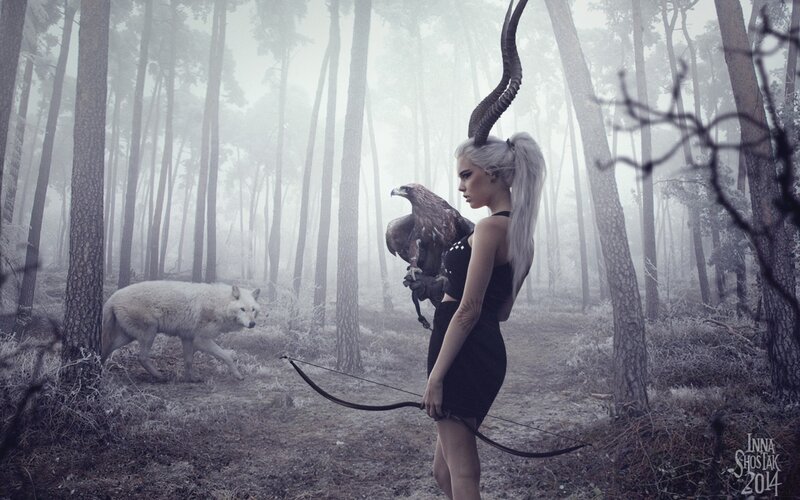 Woman with Bow and Arrow — Black, Mystical