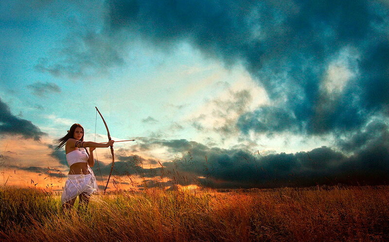 Woman with Bow and Arrow — Blue