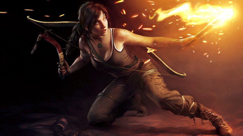 Woman with Bow and Arrow — Brown, Dramatic, Digital Art, Fire