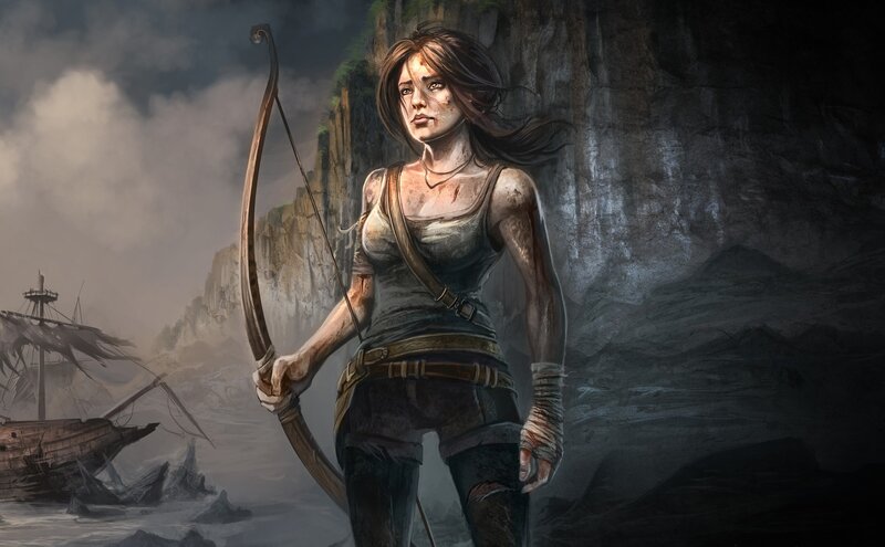 Woman with Bow and Arrow — Gray, Dramatic, Digital Art