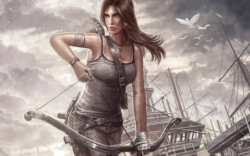 Woman with Bow and Arrow — Gray, Dramatic