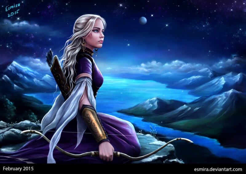 Woman with Bow and Arrow — Purple, Serene