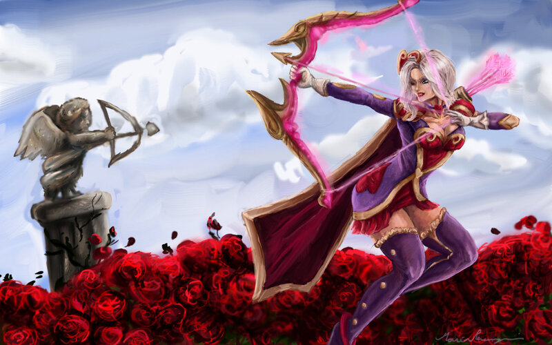 Woman with Bow and Arrow — Red, Dramatic, Digital Art, Statue