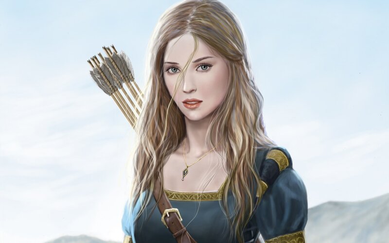 Woman with Bow and Arrows — Blue, Calm