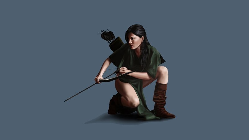 Woman with Bow and Arrows — Green, Focused
