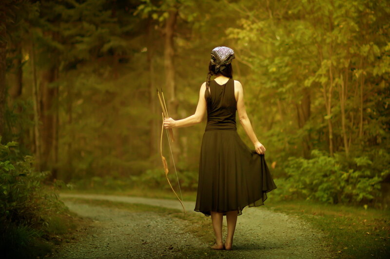 Woman with Bow and Arrows — Green, Serene