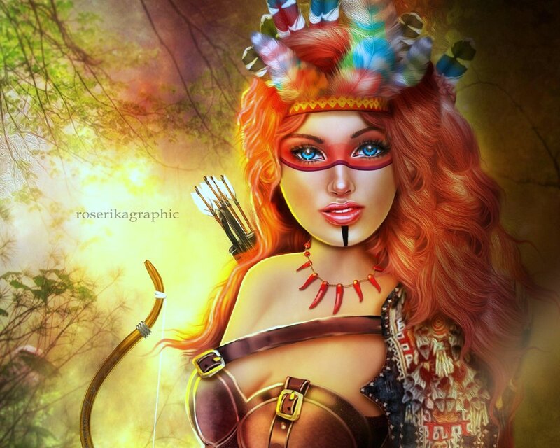 Woman with Bow and Arrows — Red, Dramatic, Afternoon