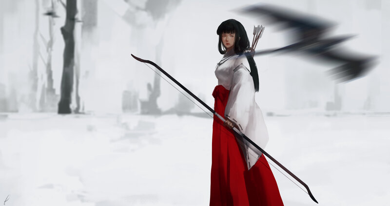Woman with Bow and Arrows — White, Dramatic
