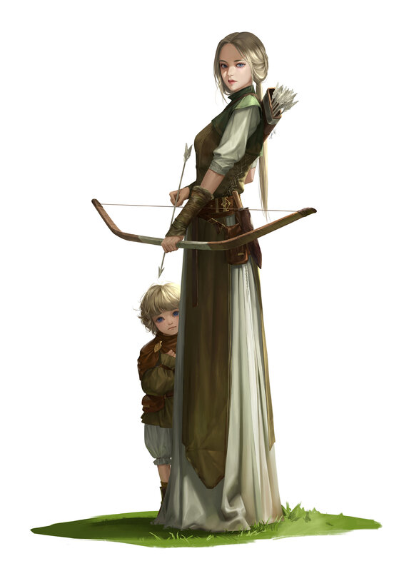 Woman with Bow and Child