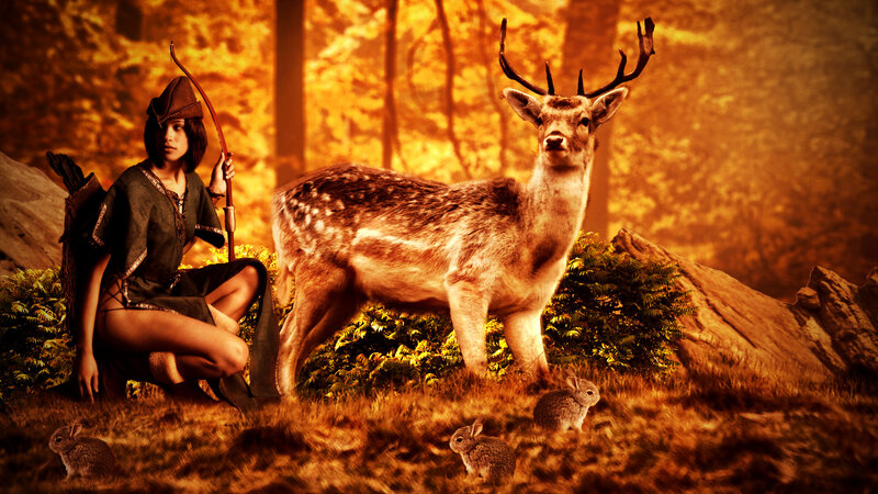 Woman with Bow and Deer