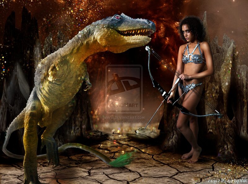 Woman with Bow and Dinosaur