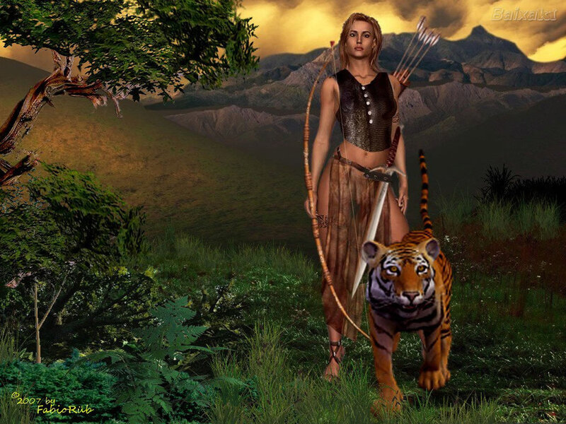 Woman with bow and tiger