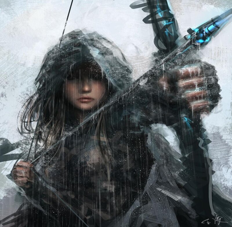 Woman with Bow in Rain — Black
